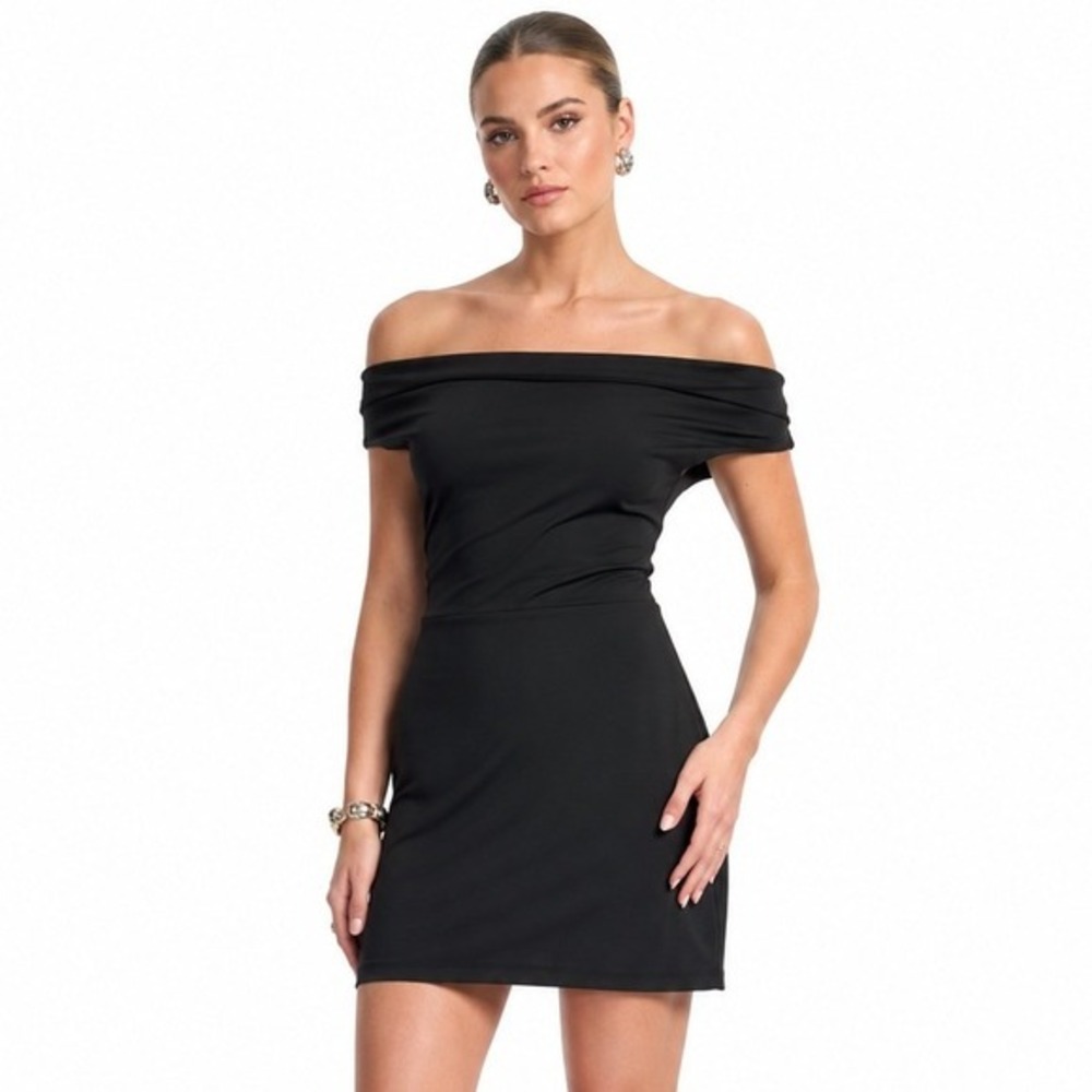 The Commons Lenny Contour‎ Dress Black Off Shoulder Cowl Neck Mini Large NEW
